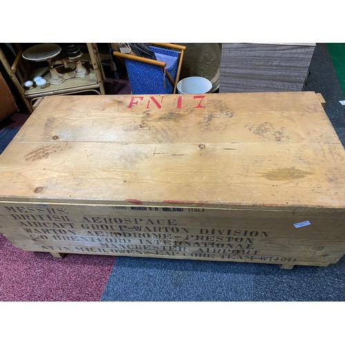 813 - Large Warton British Aerospace wooden box measuring 112 x 54 x 39 cms tall