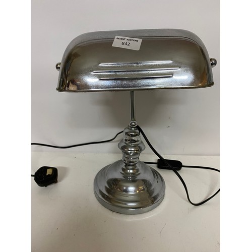 842 - Silver metal bankers lamp fully working