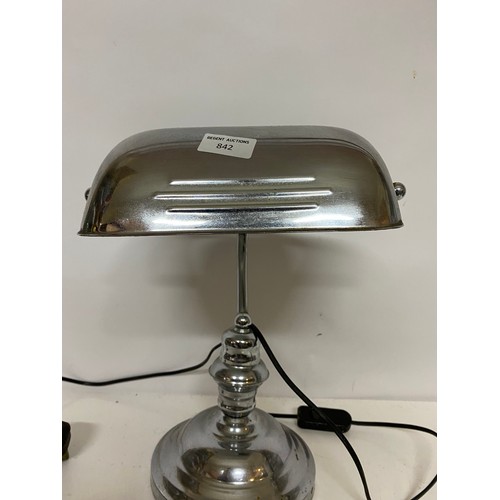 842 - Silver metal bankers lamp fully working