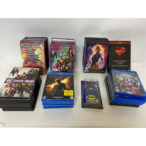 849 - Box of Marvel/DC DVD's and Blurays plus a new Batman figure