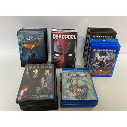 849 - Box of Marvel/DC DVD's and Blurays plus a new Batman figure