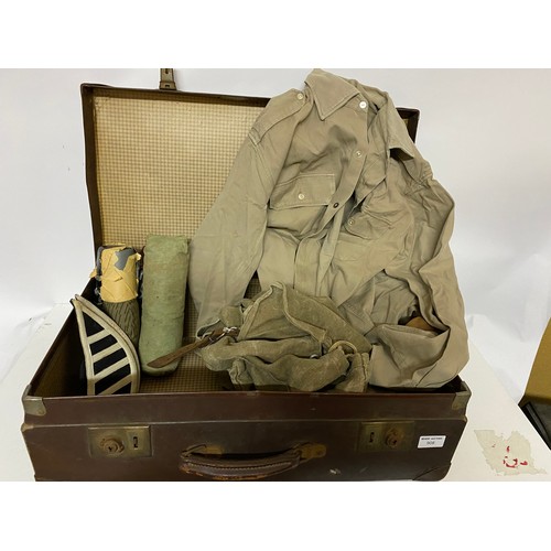 908 - Old suitcase with collection of Military items.