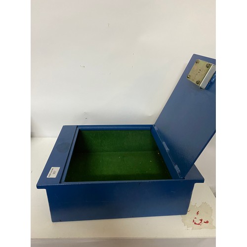 907 - Blue metal floor safe with key