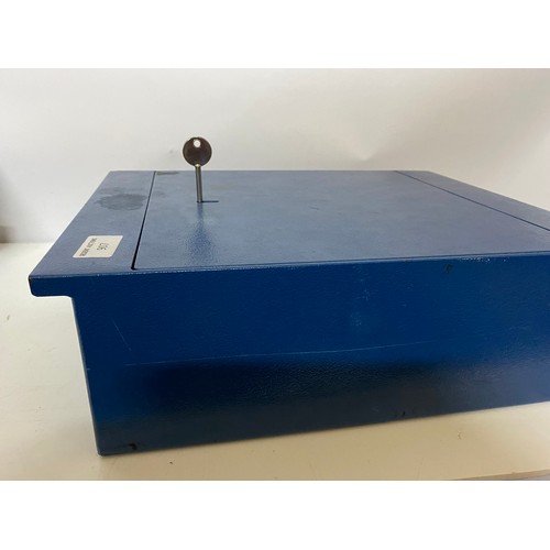 907 - Blue metal floor safe with key