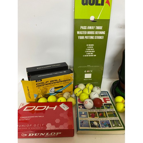 938 - Selection of golfing items including Stuburt golf shoes size 9, a golf telephone, a golf ball monogr... 