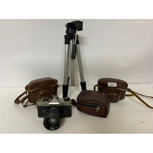 945 - Selection of 4 x vintage cameras and a tripod. Cameras include a Kodak 56X, a Fujica ST605N, a Kodak... 