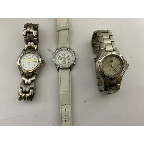 672 - Selection of 3 x Tag watches, 2 with metal straps and 1 with leather.
