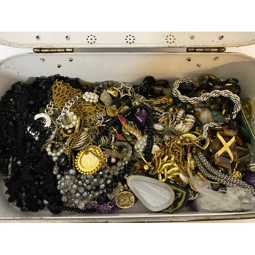 13 - Large collection of costume jewellery in steel container