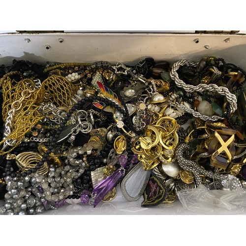 13 - Large collection of costume jewellery in steel container