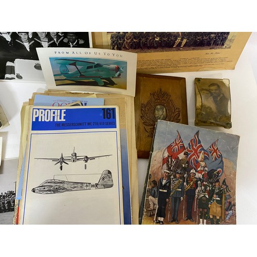 19 - Box of militaria including photos, postcards and ephemera