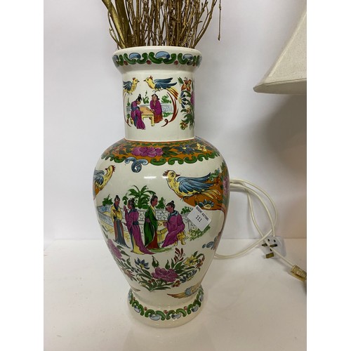 111 - Oriental vase and lamp, lamp measures 68 cms tall, fully working