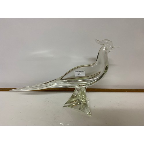 202 - Glass pheasant figurine/paperweight measuring 27 cms tall