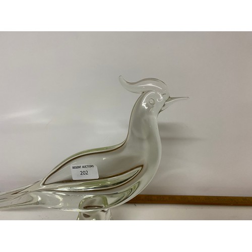 202 - Glass pheasant figurine/paperweight measuring 27 cms tall