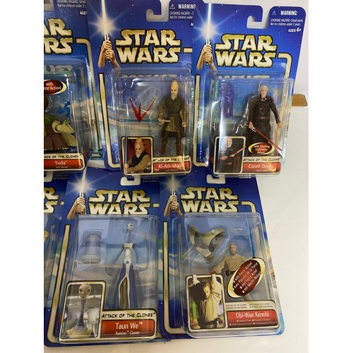 259 - Star wars Episode II Attack of the Clones 14 saga figures, new condition sealed on blue cards. Made ... 