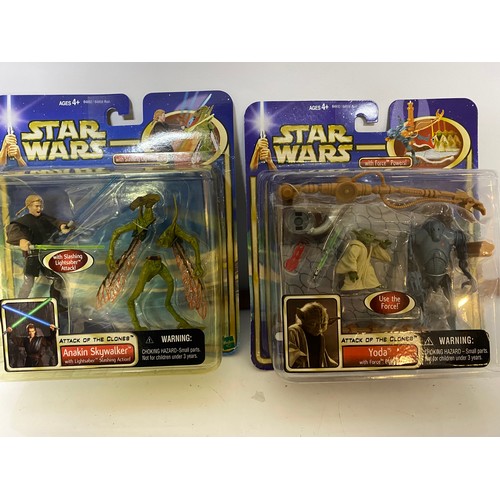 257 - Star Wars Episode II Attack of the Clones, 4 larger figure sets made by Hasbro in 2002, sealed on ca... 