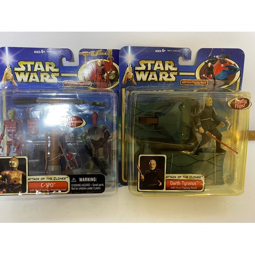 257 - Star Wars Episode II Attack of the Clones, 4 larger figure sets made by Hasbro in 2002, sealed on ca... 