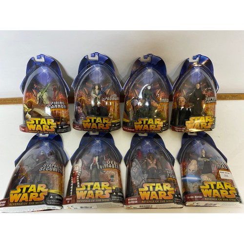 256 - Star Wars Revenge of the Sith, Eight figures in new condition sealed on card, made by Hasbro in 2005... 