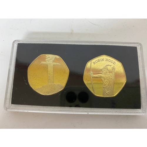 7 - 2 x gold plated collectable 50p coins