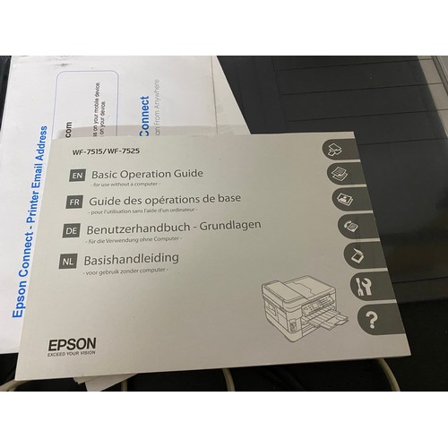 160 - Epsom printer WF7515 with selection of cartridges, handbook and discs