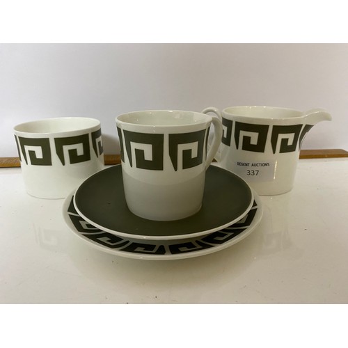 337 - Selection of Wedgwood Susie Cooper 'Green Keystone' design comprising Teapot,  5 x trio's, 1 cup and... 