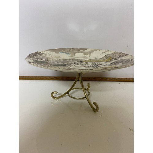 349 - Single cake stand on legs from Grindley and 2 double cakestands with small cake knife