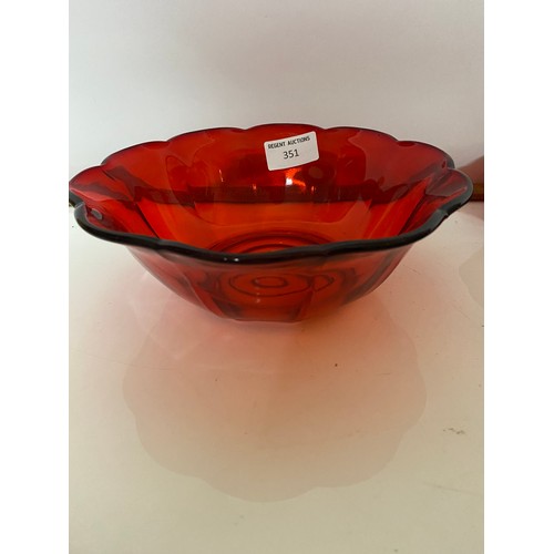 351 - Red glass dessert set comprising of 6 bowls and 1 large bowl.