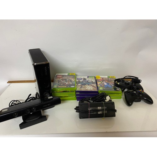 400 - Black Xbox 360 250gb console with Kinect sensor, 2 x controllers and 15 x games. Fully tested and wo... 