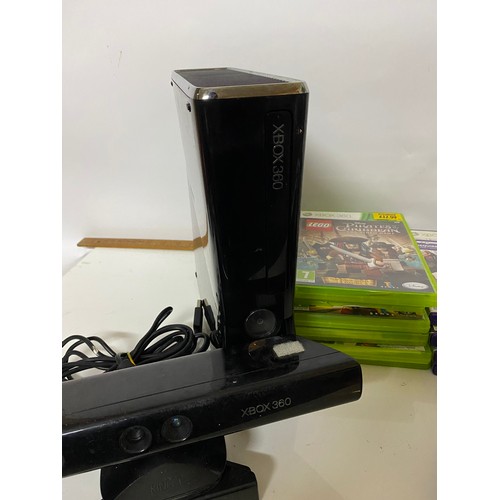 400 - Black Xbox 360 250gb console with Kinect sensor, 2 x controllers and 15 x games. Fully tested and wo... 