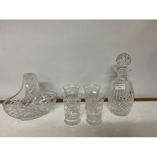 324 - Selection of glassware comprising of 4 glasses, basket bowl and decanter.