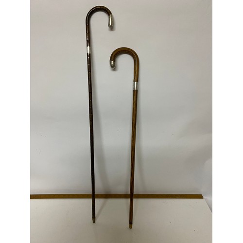 358 - 2 walking sticks with silver tips and collars