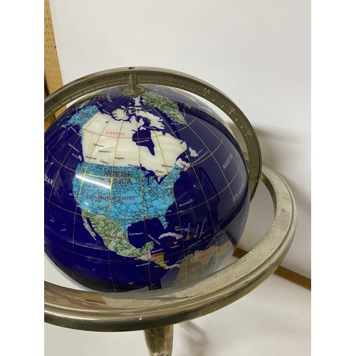 178 - Gem stone globe with semi precious stones and compass underneath measuring 46 cms tall