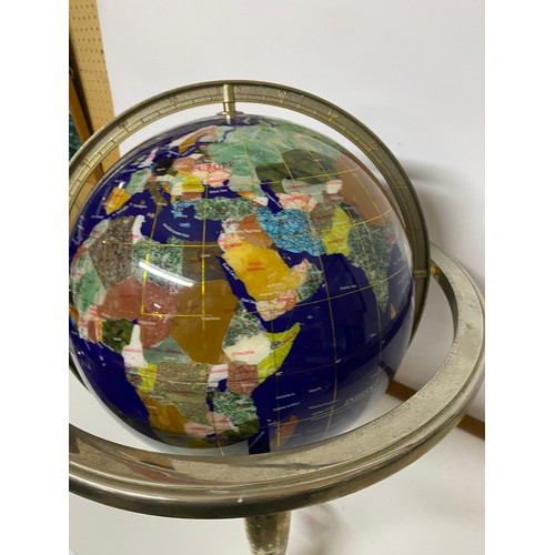 178 - Gem stone globe with semi precious stones and compass underneath measuring 46 cms tall