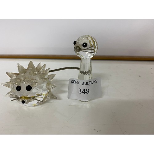 348 - Selection of 4 x Swarovski figurines, a hedgehog, a cat (missing the ears), a mouse and a bird