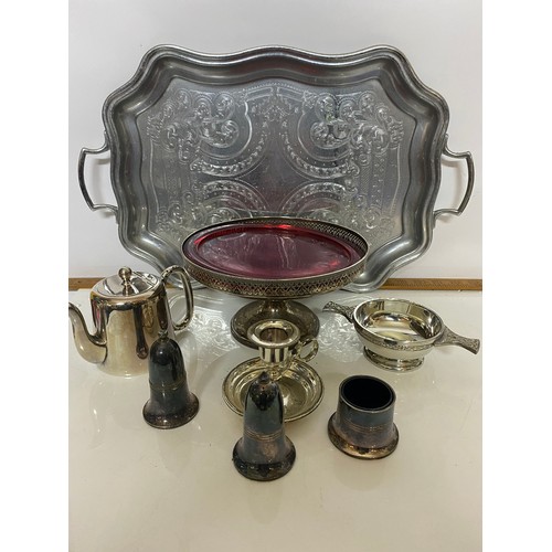 449 - Large selection of metalware including candlesticks, tray and goblets