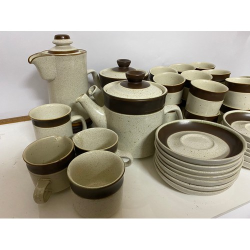 456 - Large selection of Denby Teapots, coffee pot, cups and saucers, side plates, milk jug and sugar bowl... 