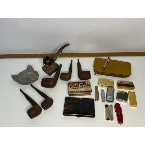 596 - Collection of Tobaccoana including lighters, pipes, cigarette cases and ashtrays.