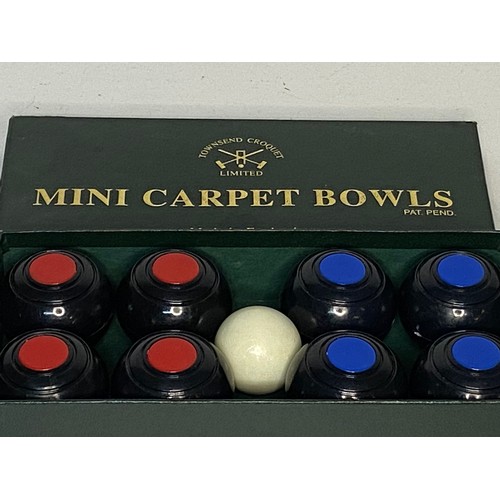 604 - Selection of vintage indoor games including carpet bowls, Golden Boules and Croquet.