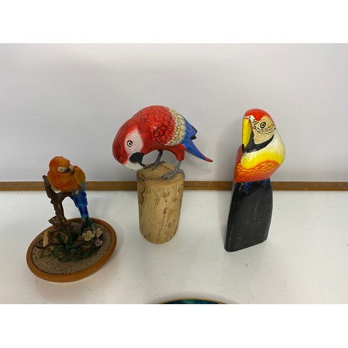 609 - Retro Parrot papier mache figurines and Wedgwood plate