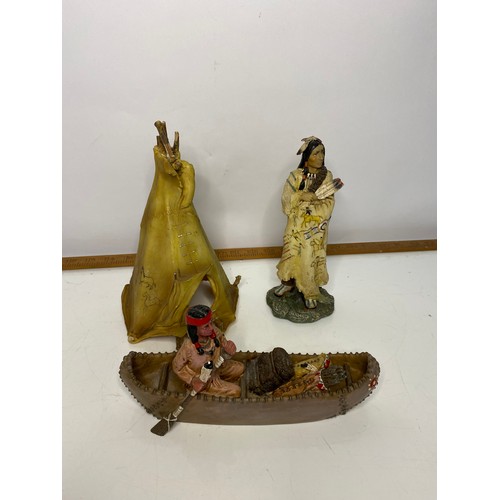 610 - Vintage Native American Indian figures with Tee-Pee and canoe.