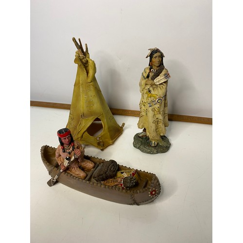 610 - Vintage Native American Indian figures with Tee-Pee and canoe.