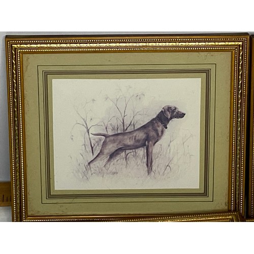 623 - Porcelain dog, 3 x framed dog drawings by Noel Kirk and 4 x miniature framed dog prints