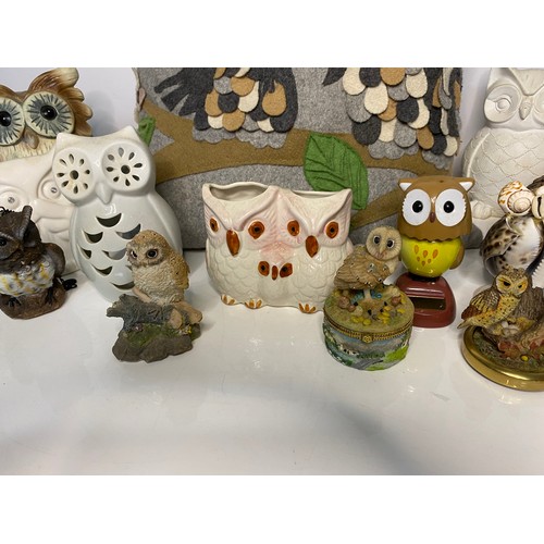 627 - Collection of Owl figurines and cushion