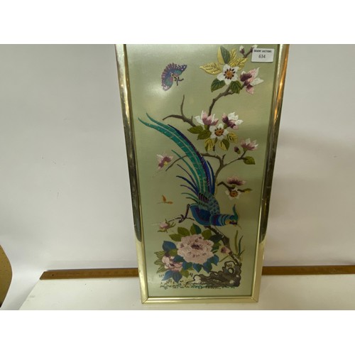 634 - Vintage Oriental tapestry wall art in frame 30x60cms