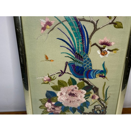 634 - Vintage Oriental tapestry wall art in frame 30x60cms