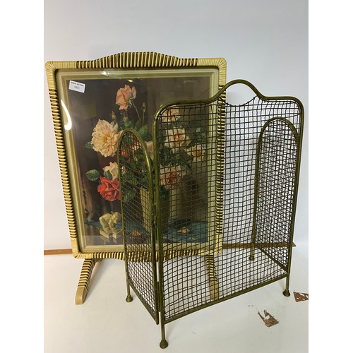 660 - Vintage folding table/firescreen 64x44cms and brass fireguard,