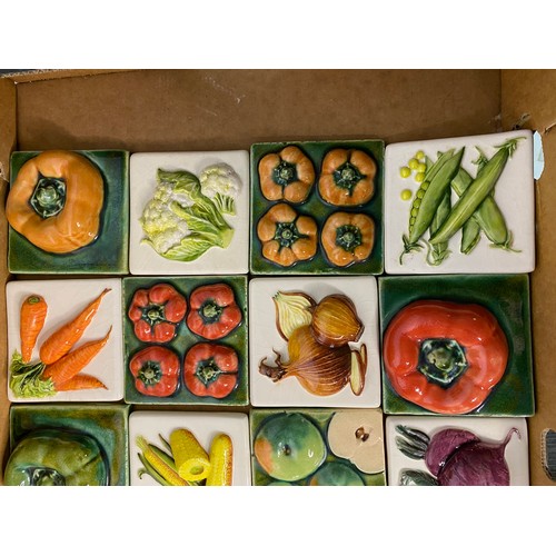 728 - Vegetable tiles depicting various vegetables consisting of 21 kitchen tiles, 20 of which are 10cm sq... 