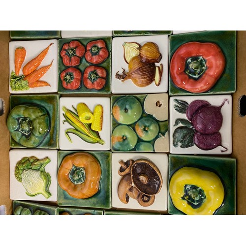 728 - Vegetable tiles depicting various vegetables consisting of 21 kitchen tiles, 20 of which are 10cm sq... 