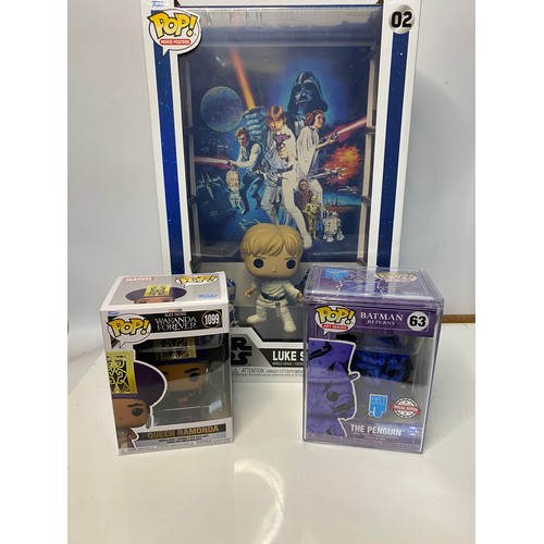 902 - POP Luke Skywalker with R2-D2 figure boxed as new and smaller POP Queen Ramonda and The Penguin figu... 