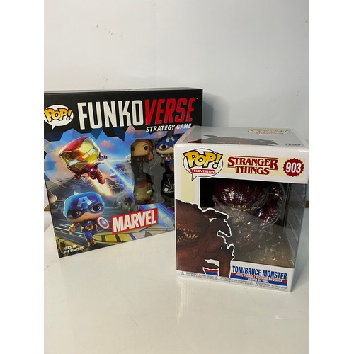 909 - POP Funko Verse Strategy Game and POP Television Stranger Things Tom/Bruce Monster