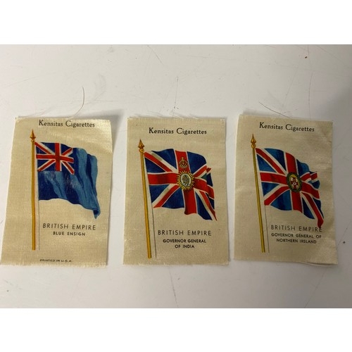 701 - WW1 matchbox holder and 3 x Kensitas cigarettes British Empire silk patches